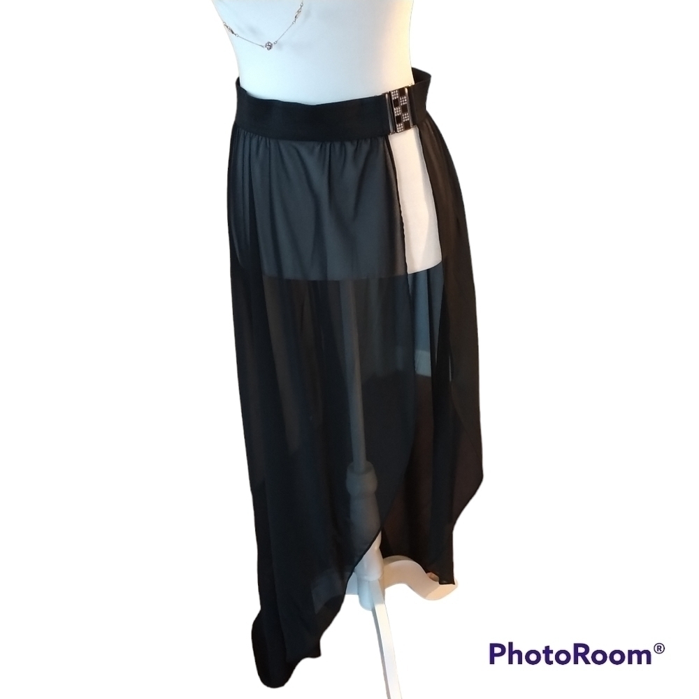 Black Sheer Elastic Waist Art Deco Buckle Beach Sarong S/M